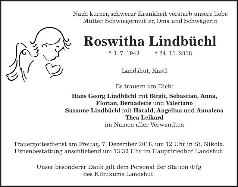 Traueranzeige Roswitha Lindbüchl