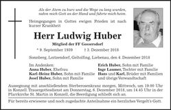 Traueranzeige Ludwig Huber