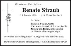 Traueranzeige Renate Straub