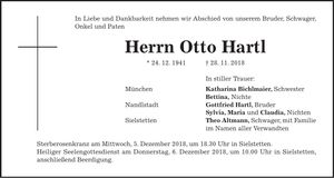 Traueranzeige Otto Hartl