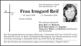 Traueranzeige Irmgard Reif