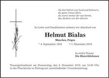 Traueranzeige Helmut Bialas