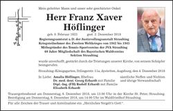 Traueranzeige Franz-Xaver Höflinger