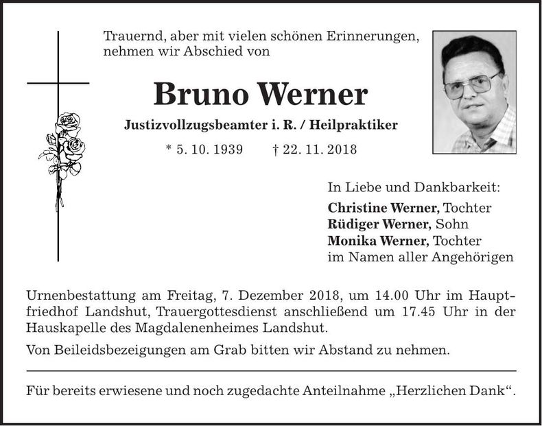 Traueranzeige Bruno Werner