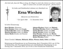 Traueranzeige Erna Wiesheu
