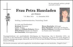 Traueranzeige Petra Hausladen