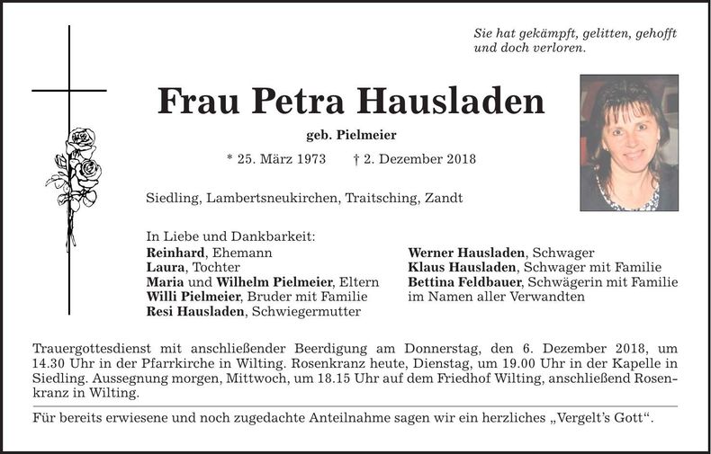 Traueranzeige Petra Hausladen