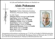 Traueranzeige Alois Pohmann