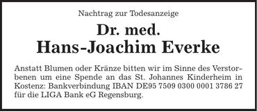 Traueranzeige Dr. med. Hans-Joachim Everke