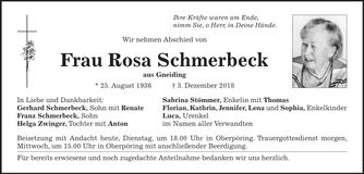 Traueranzeige Rosa Schmerbeck