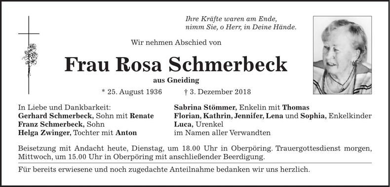 Traueranzeige Rosa Schmerbeck