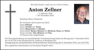 Traueranzeige Anton Zellner