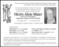 Traueranzeige Alois Maier