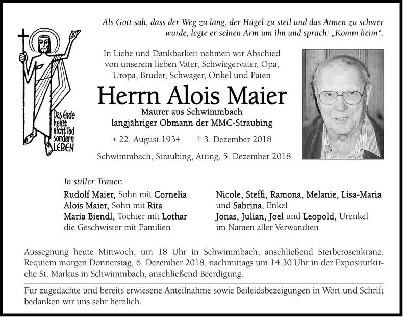 Traueranzeige Alois Maier