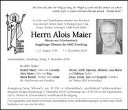 Traueranzeige Alois Maier