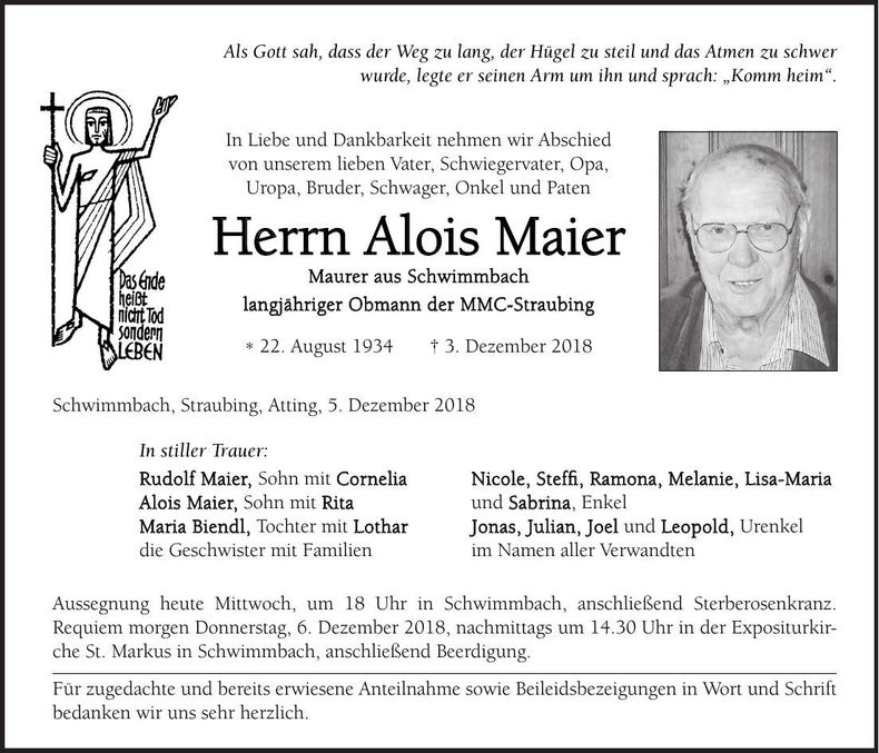 Traueranzeige Alois Maier