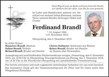 Traueranzeige Ferdinand Brandl