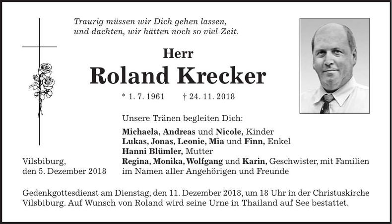 Traueranzeige Roland Krecker