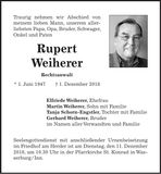Traueranzeige Rupert Weiherer