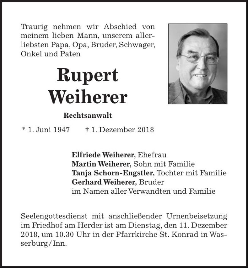 Traueranzeige Rupert Weiherer