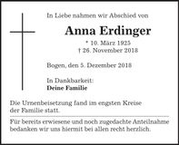 Traueranzeige Anna Erdinger