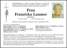 Traueranzeige Franziska Laumer