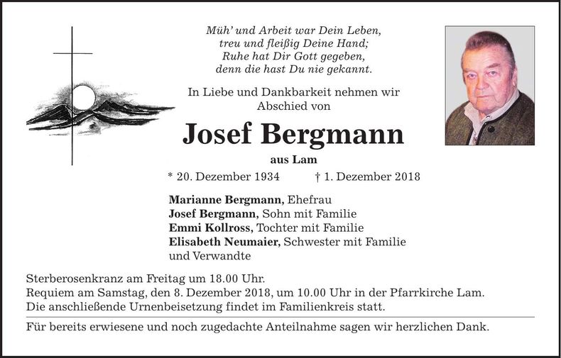 Traueranzeige Josef Bergmann