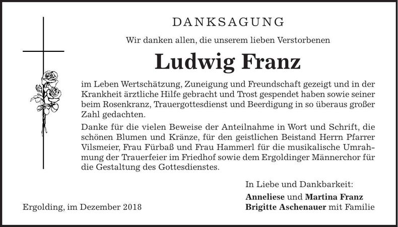 Traueranzeige Ludwig Franz