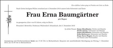 Traueranzeige Erna Baumgärtner