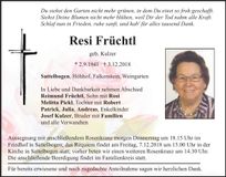 Traueranzeige Resi Früchtl