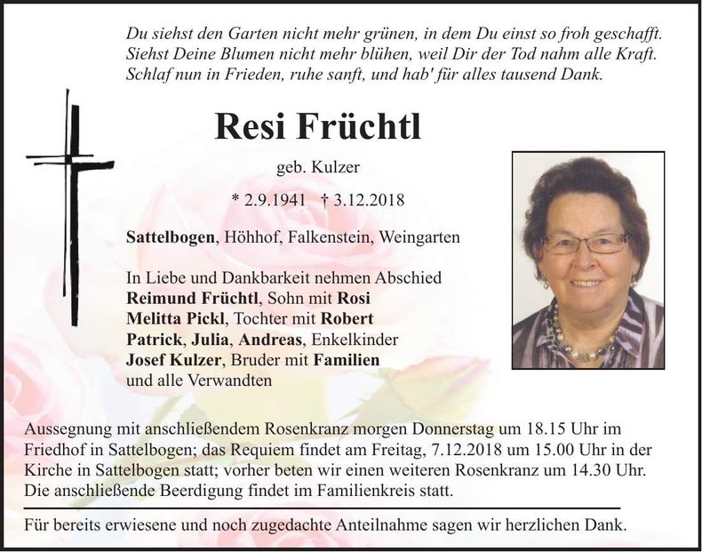 Traueranzeige Resi Früchtl