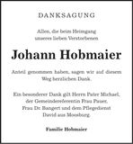 Traueranzeige Johann Hobmaier