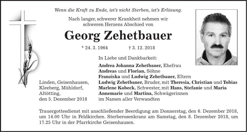 Traueranzeige Georg Zehetbauer