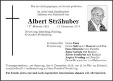 Traueranzeige Albert Strähuber