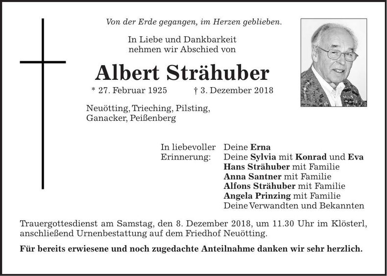 Traueranzeige Albert Strähuber