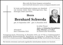 Traueranzeige Bernhard Schweda