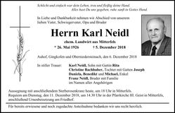 Traueranzeige Karl Neidl