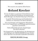 Traueranzeige Roland Krecker