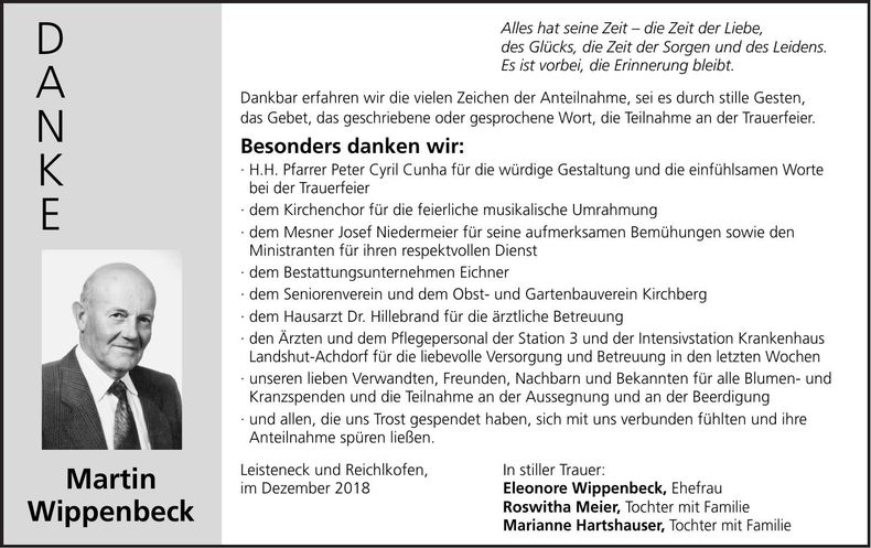 Traueranzeige Martin Wippenbeck