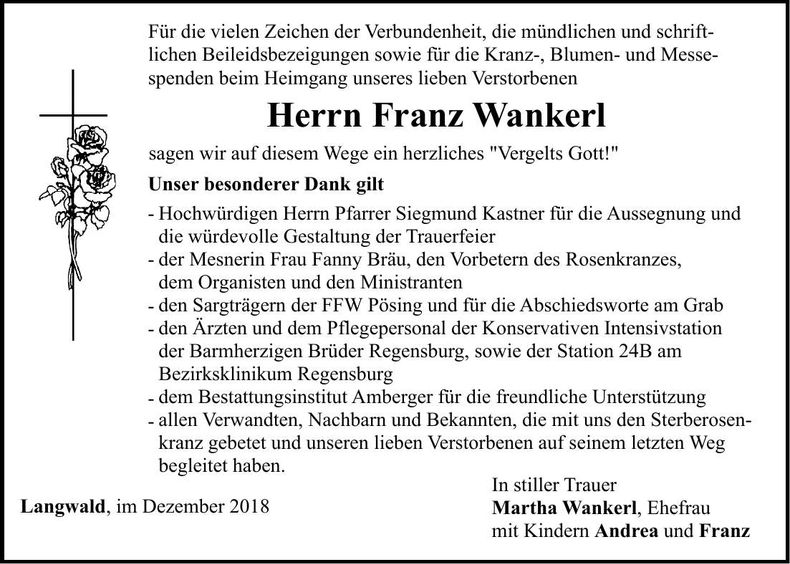 Traueranzeige Franz Wankerl