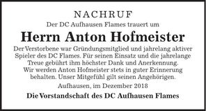 Traueranzeige Anton Hofmeister