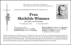 Traueranzeige Mathilde Wimmer