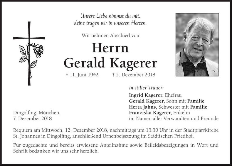 Traueranzeige Gerald Kagerer