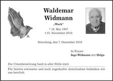 Traueranzeige Waldemar Widmann