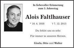 Traueranzeige Alois Faltlhauser