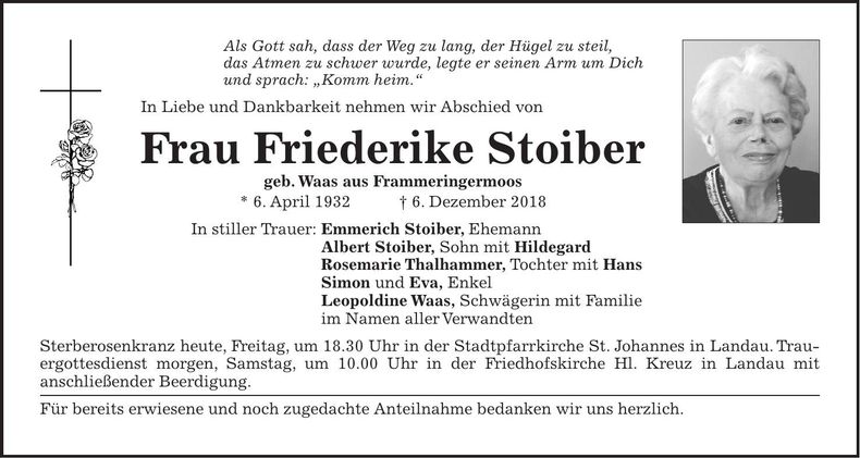 Traueranzeige Friederike Stoiber