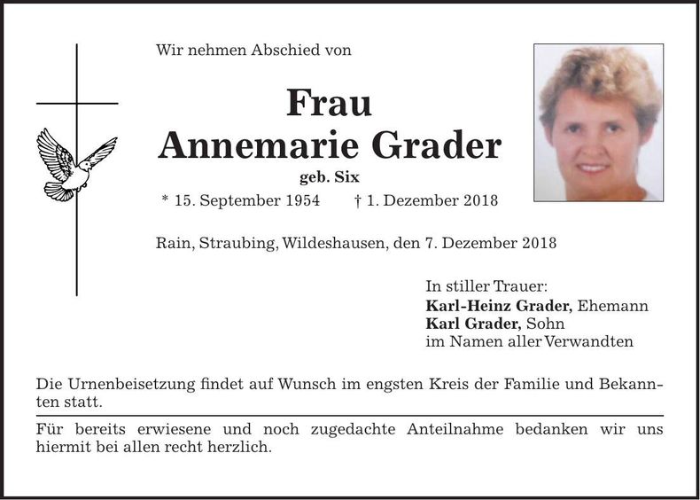 Traueranzeige Annemarie Grader