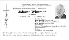 Traueranzeige Johann Wimmer