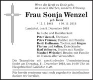 Traueranzeige Sonja Wenzel