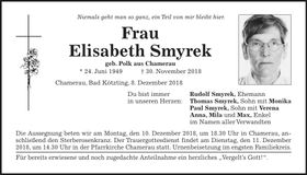Traueranzeige Elizabeth Smyrek